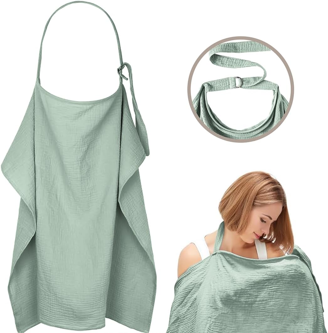 BabyGliy breathable muslin nursing cover in soft green, adjustable for comfortable feeding