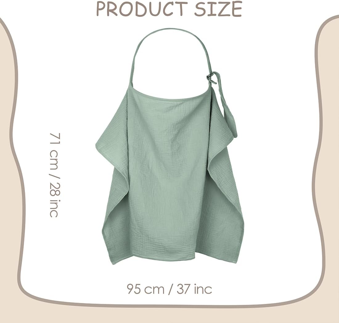 Light green breathable muslin nursing cover with adjustable neck strap for comfortable breastfeeding
