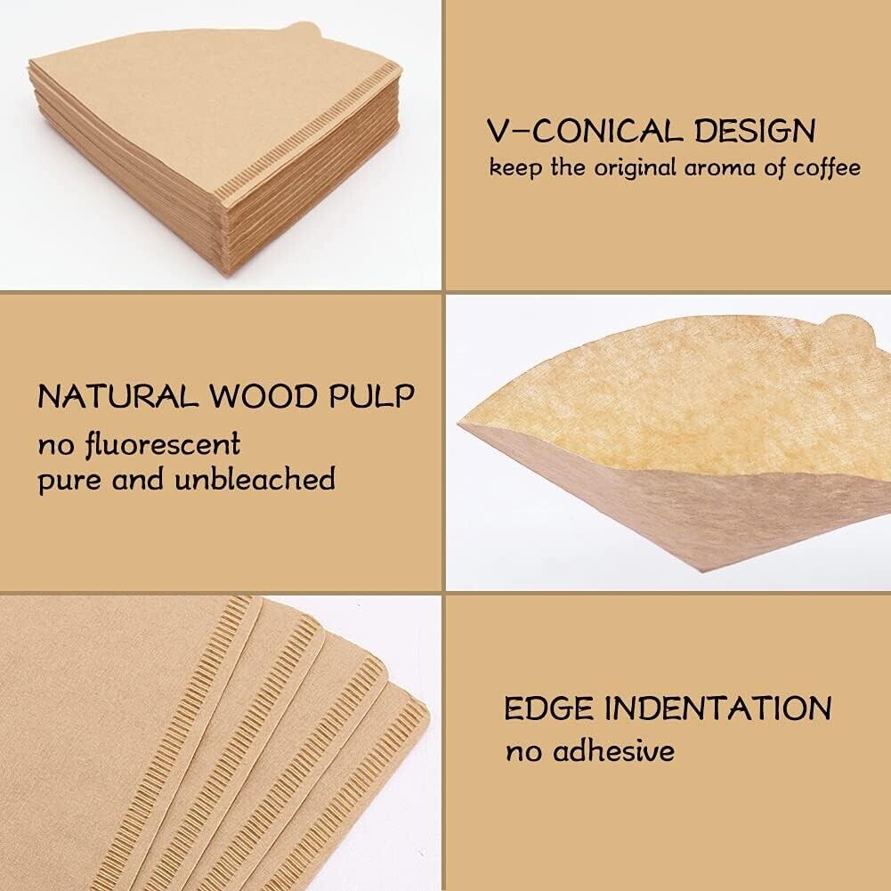 ByKitchen disposable coffee filters for drip coffee with V-conical design and natural wood pulp