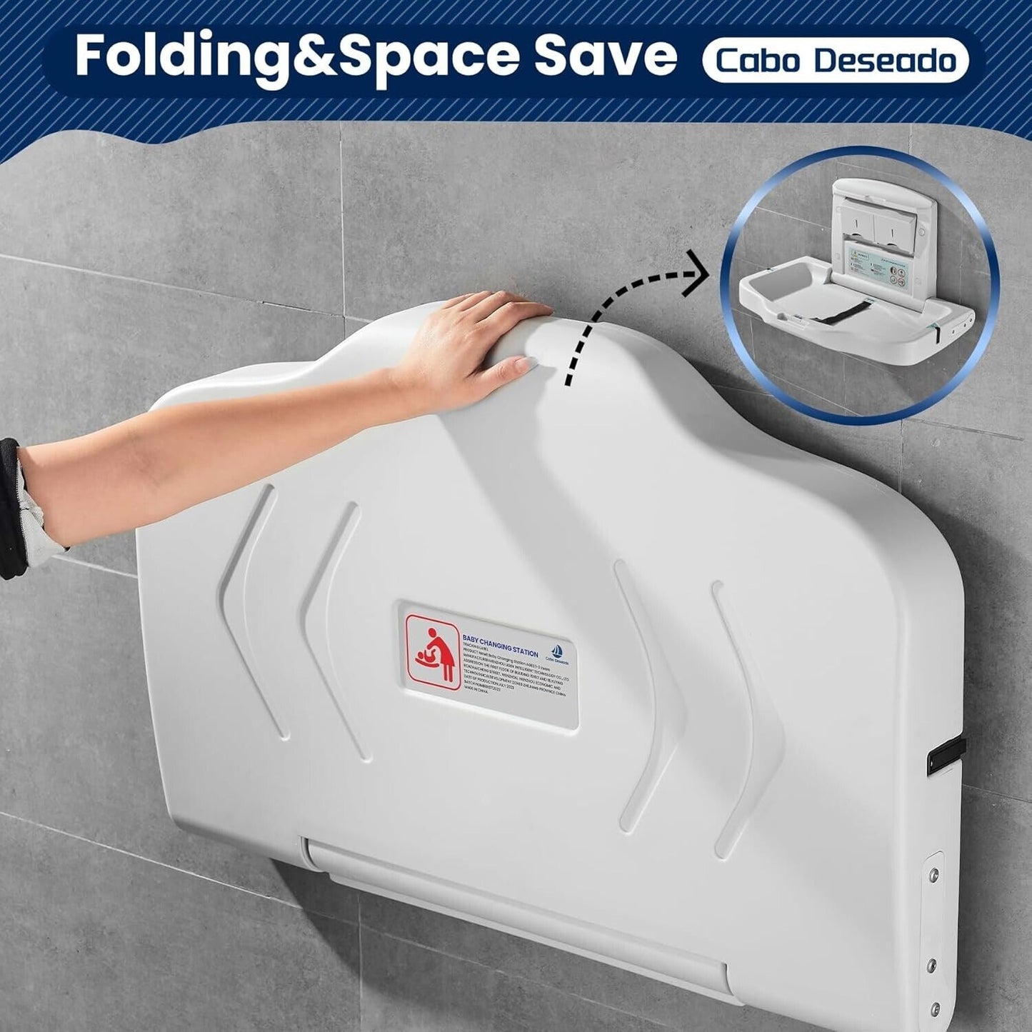 Cabo Deseado folding commercial baby changing station with space-saving design for convenience in restrooms