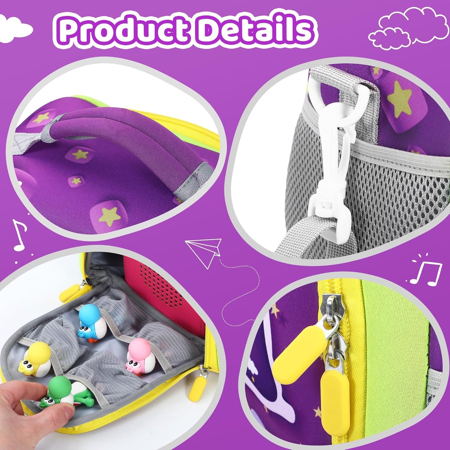 TATAVR carrying bag for Toniebox in purple with mesh pockets and colourful character storage