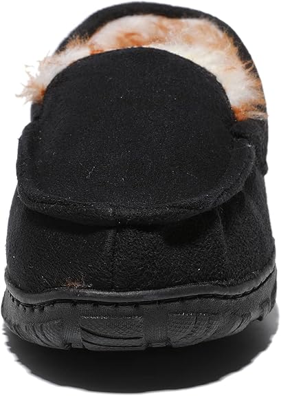 FUPPIA children's moccasin slippers in black with soft fur lining for added comfort