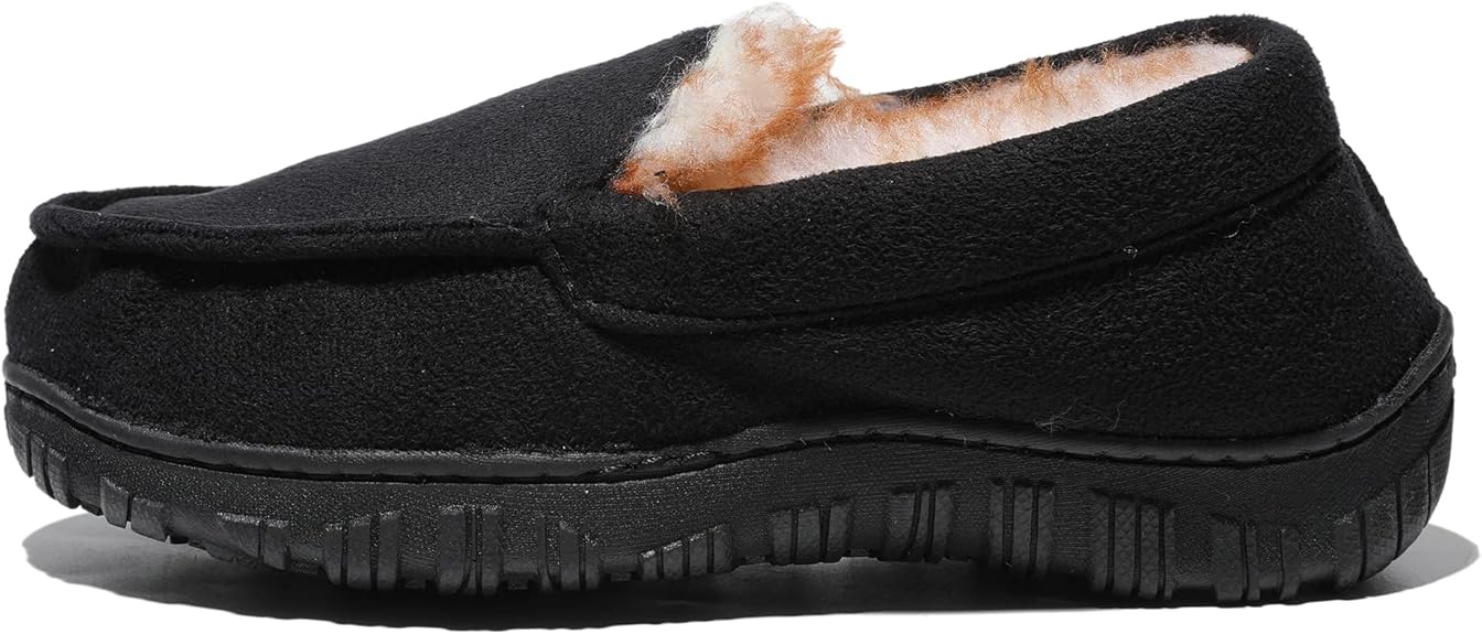 FUPPIA children's moccasin slippers in black with soft lining for warmth and comfort at home