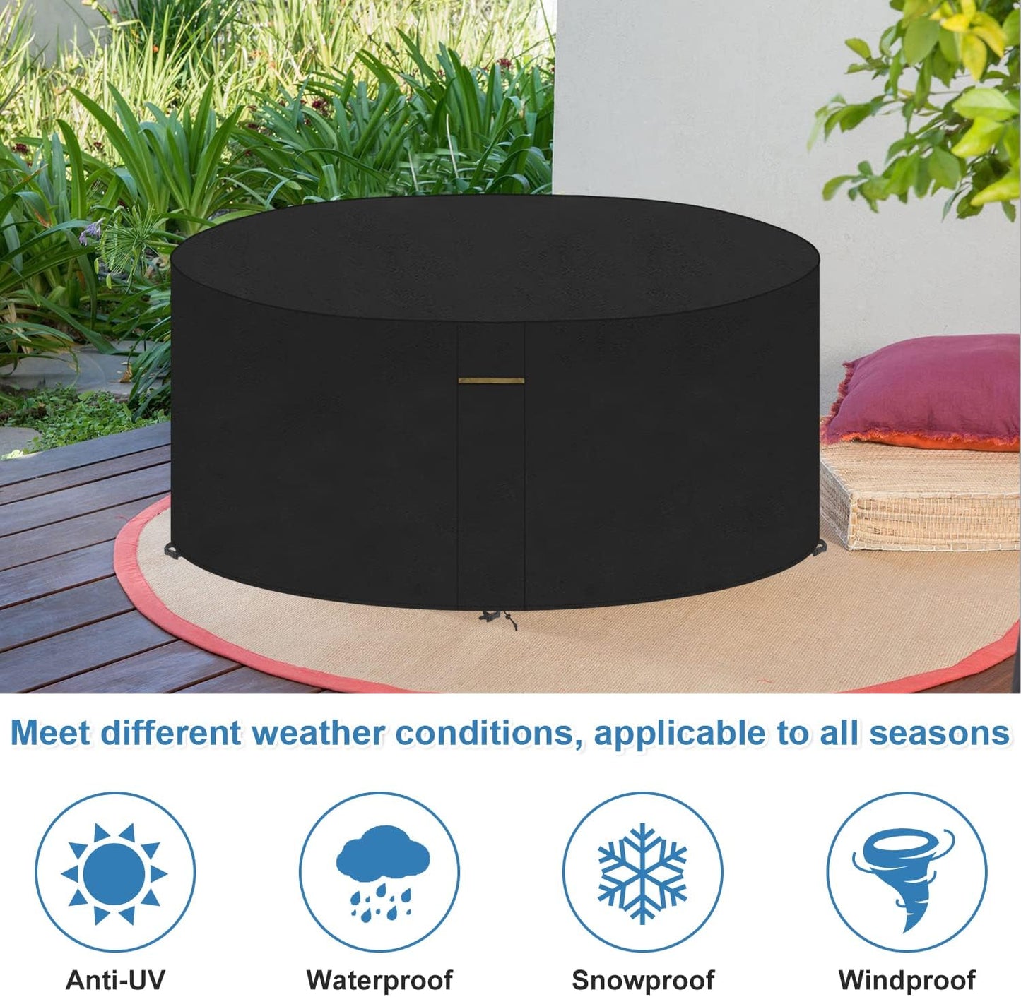 VANSHEIM circular garden furniture cover designed for waterproof and weather-resistant protection