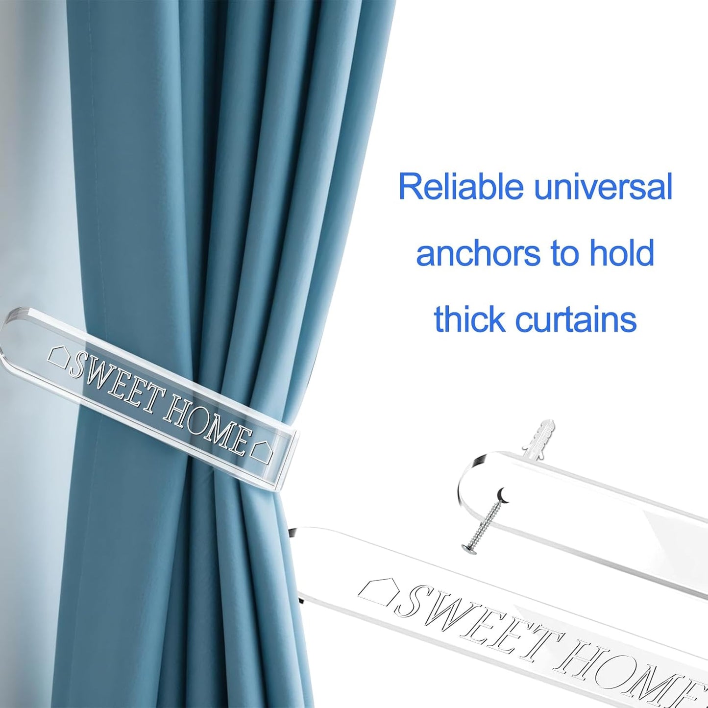 QOPAHI clear acrylic curtain holdbacks with reliable universal anchors for thick curtains