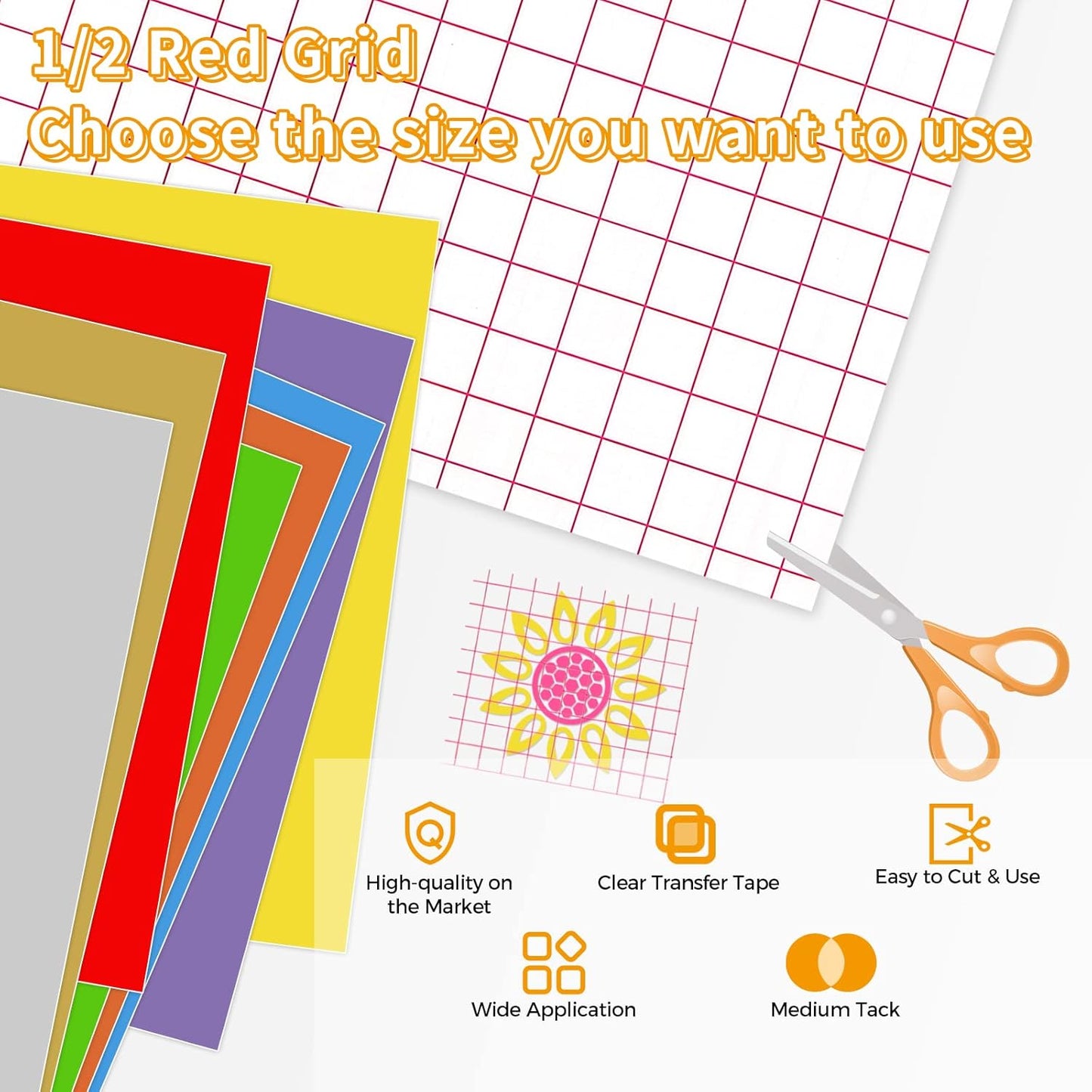 IModeur clear transfer tape for vinyl with red grid design for easy application and cutting