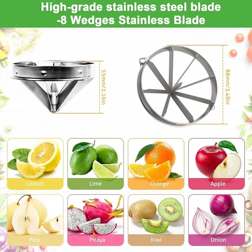 Maggica commercial lemon cutter featuring a high-grade stainless steel blade with eight wedges for easy slicing