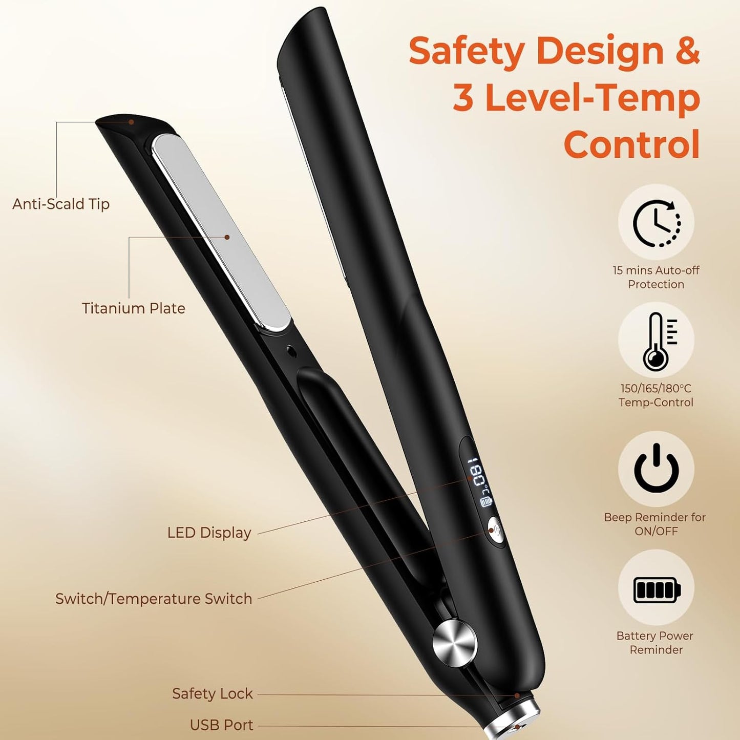 Mogawave cordless hair straightener and curler with titanium plates and LED display for temperature control