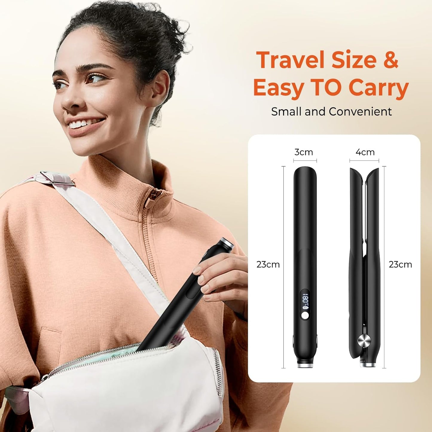 Mogawave cordless hair straightener and curler in travel size for easy carrying and convenience