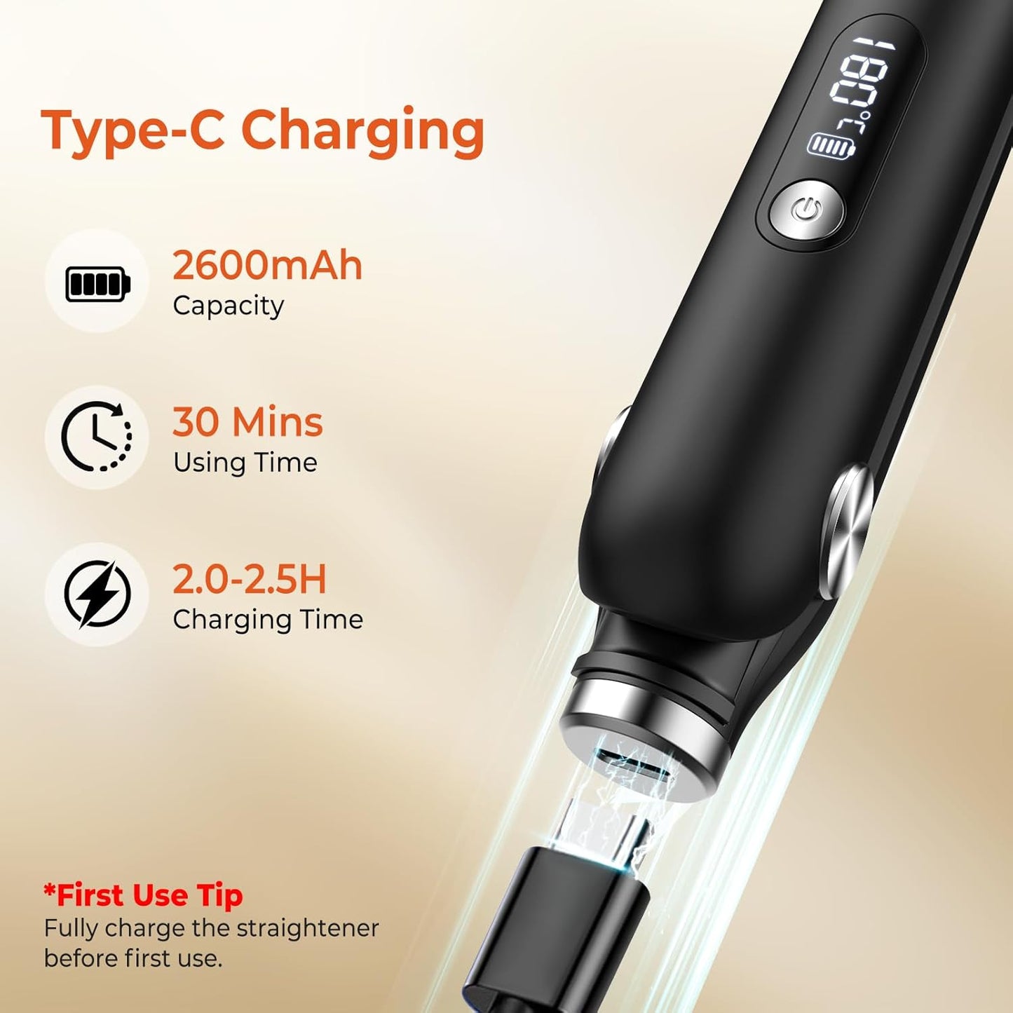 Mogawave cordless hair straightener and curler with Type-C charging for easy styling on the go