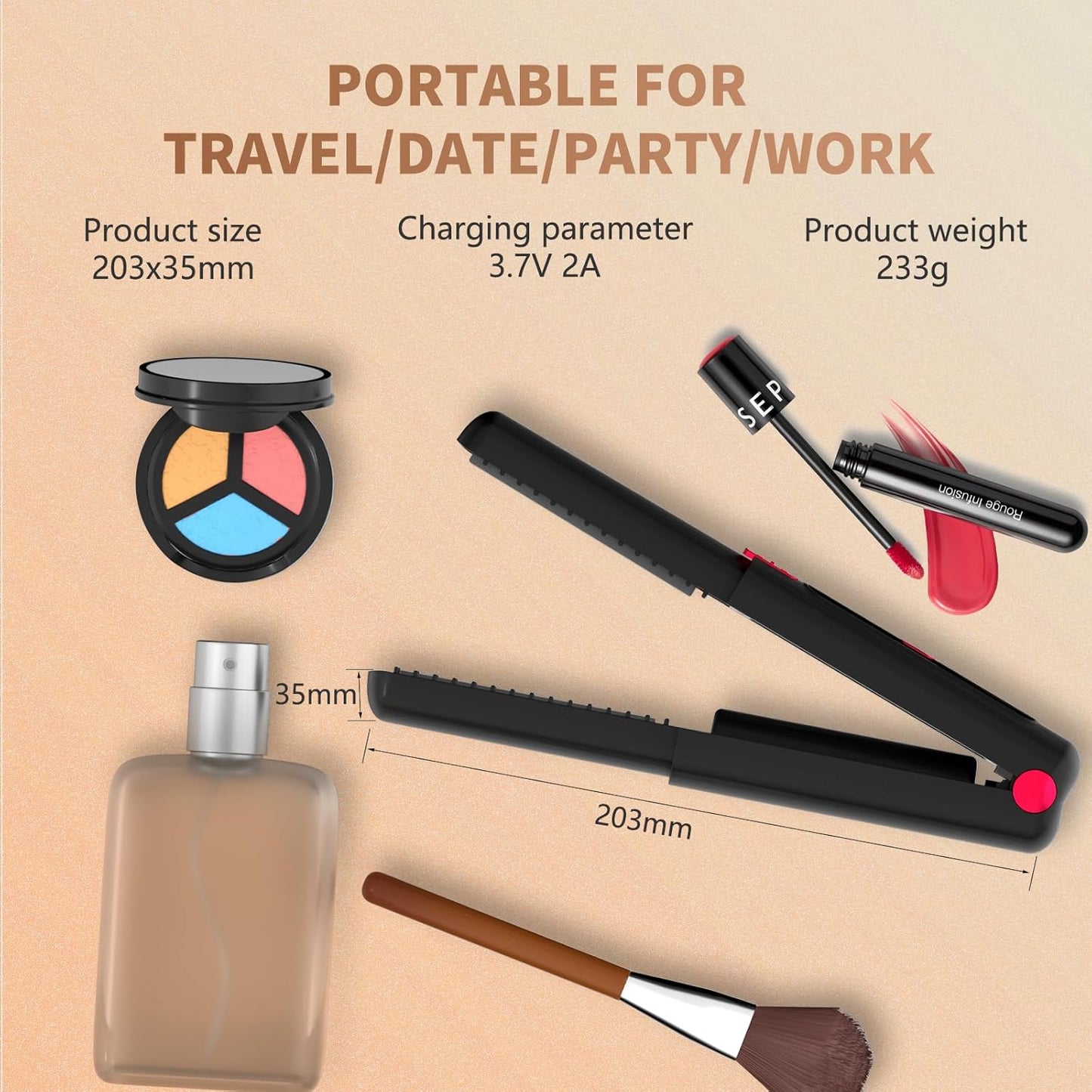 Burmong cordless hair straightener rechargeable in sleek design, perfect for travel or work use