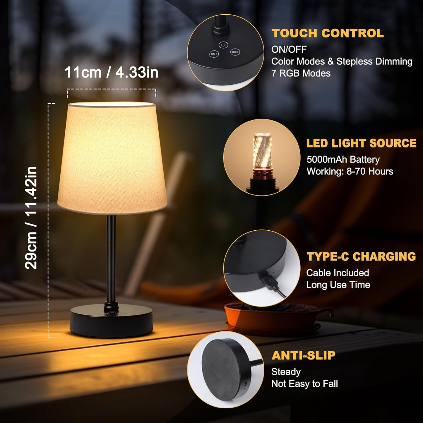 Smanu cordless rechargeable table lamp with touch control and 7 colour modes for versatile lighting