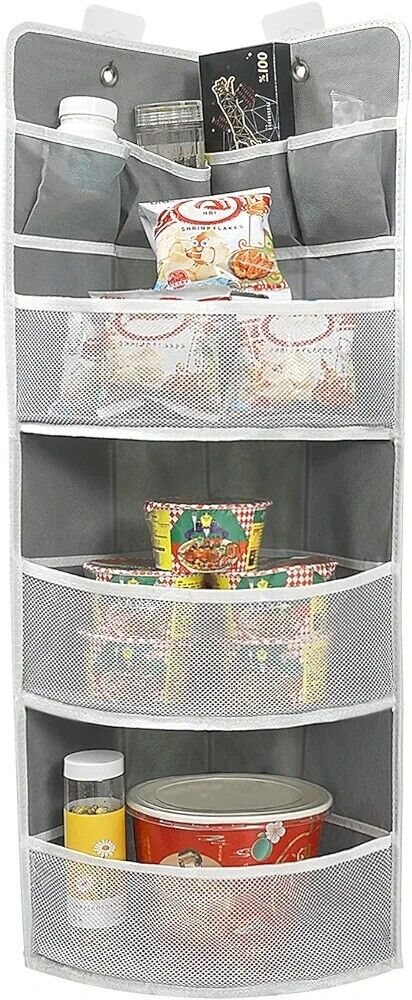 JarM corner hanging 3 tier shelf in grey with mesh pockets for organised storage
