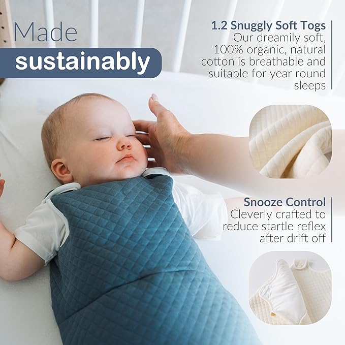 Cotton baby sleep sack 1.2 tog in teal with soft, breathable fabric for year-round comfort