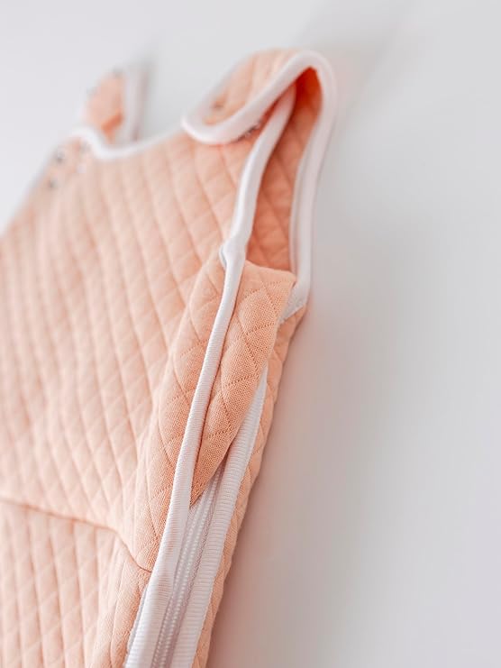 Cotton baby sleep sack 1.2 tog in soft peach colour with secure fastening for comfortable sleep
