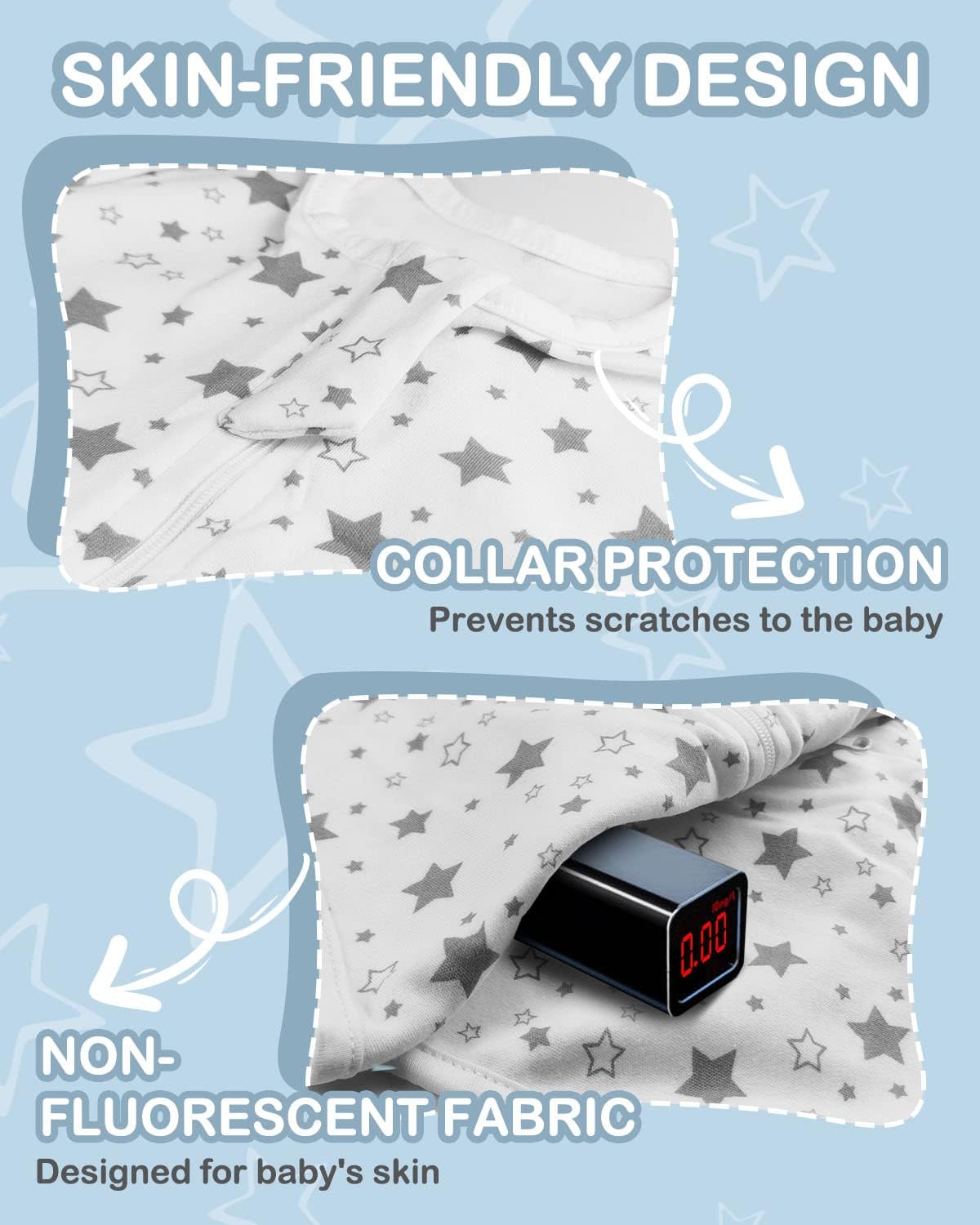 Moxtoyu cotton baby swaddle blanket with skin-friendly design and collar protection to prevent scratches