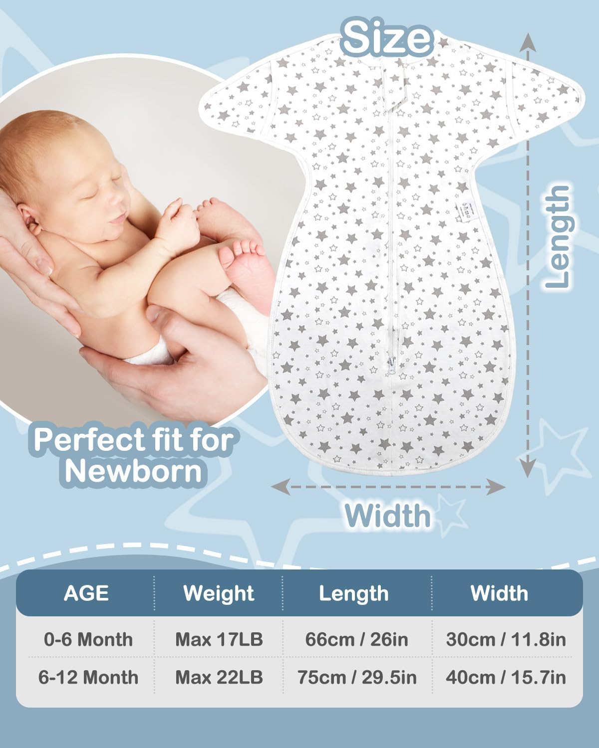 Moxtoyu cotton baby swaddle blanket in star pattern, perfect fit for newborns up to 6 months