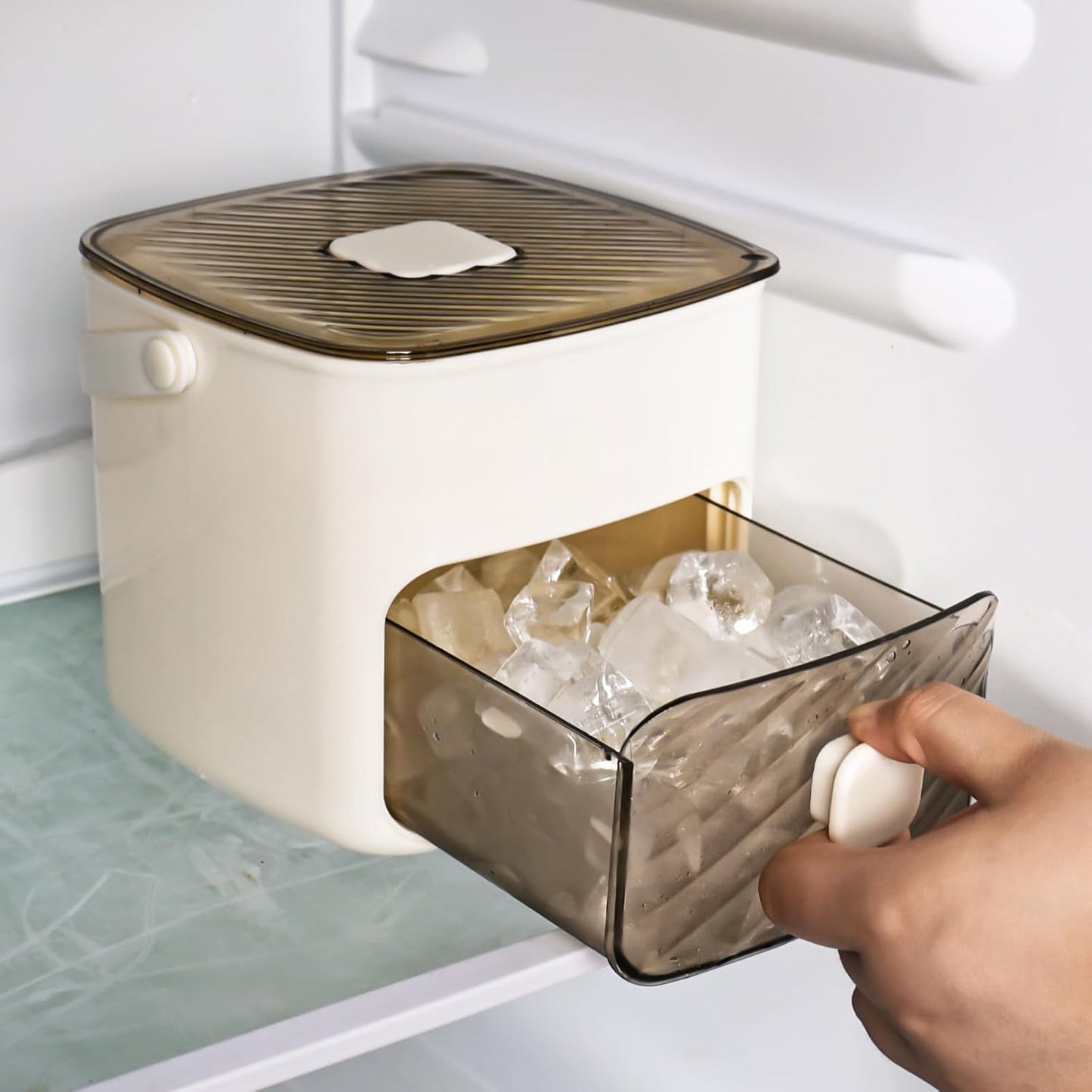 Compact countertop ice maker machine with transparent storage bin for easy access to ice