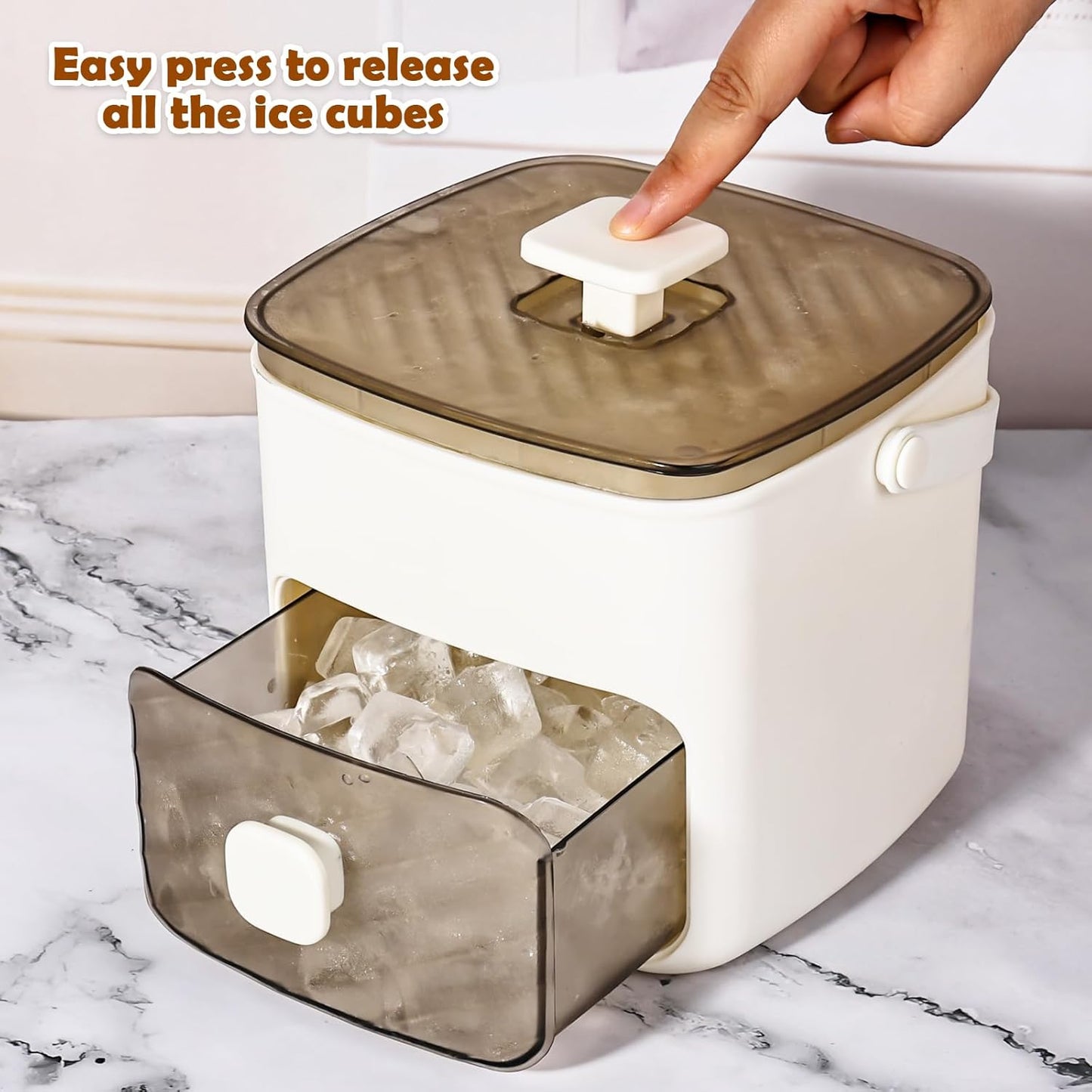 Countertop ice maker machine with easy press release button and ice cube storage drawer
