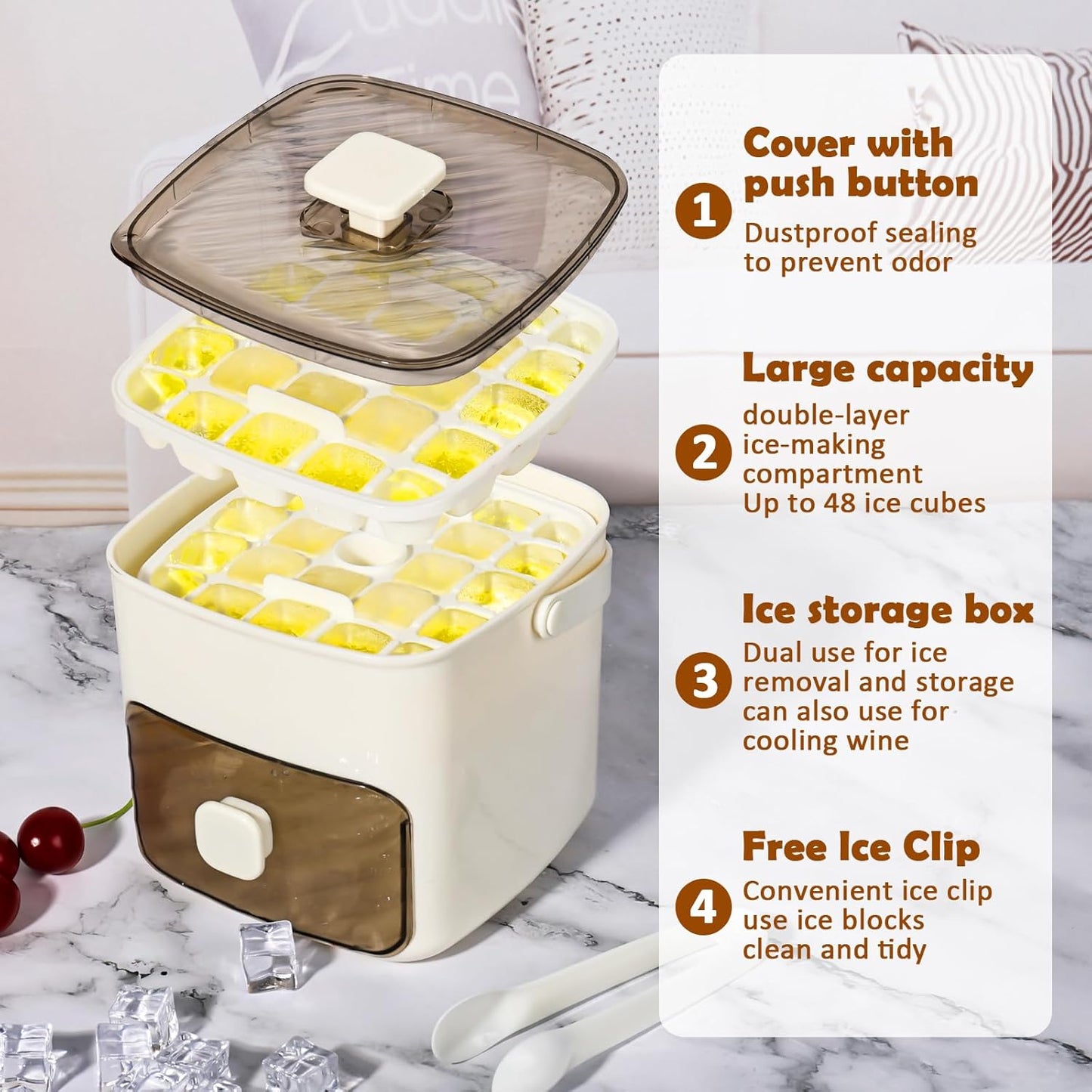Countertop ice maker machine with large capacity for 48 ice cubes and dustproof cover