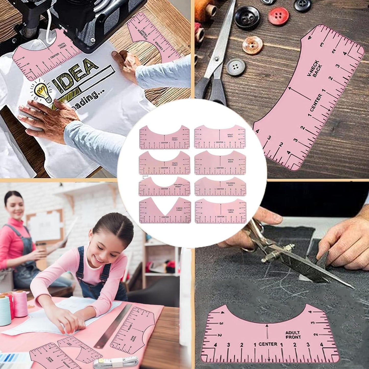 Quklogen sublimation shirt tool kit includes measuring templates for precise garment crafting