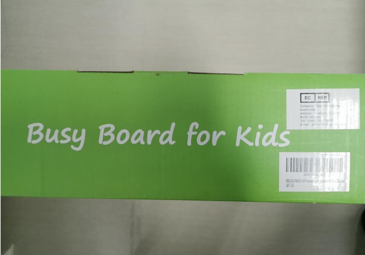 Crocodile busy board for kids displayed in a bright green box with playful text