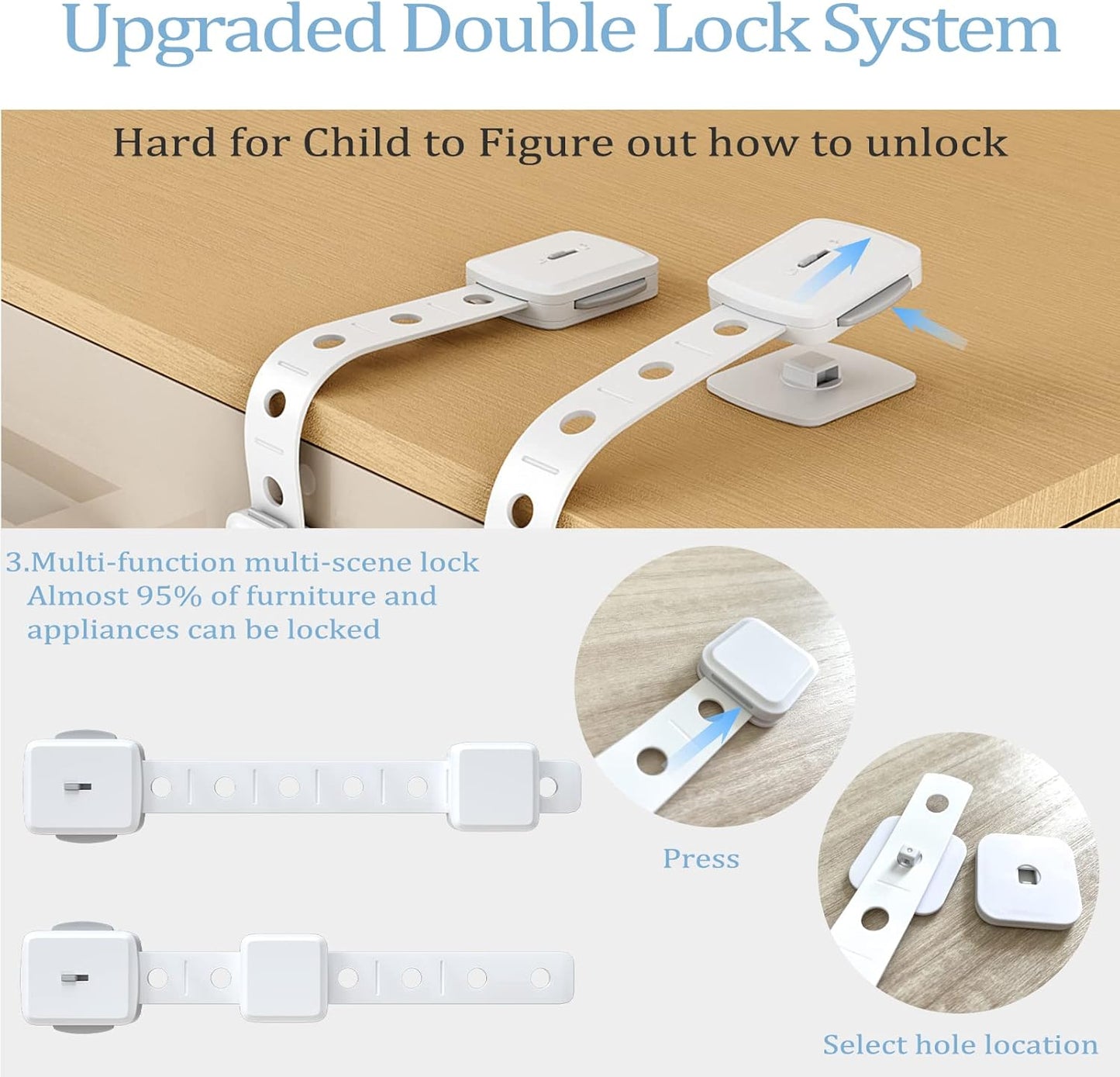 ANGNYA cupboard locks for children with upgraded double lock system for enhanced safety