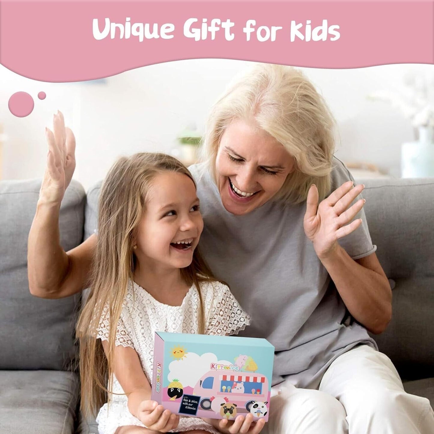 Happy girl receiving a unique gift for kids featuring a cute sheep plush toy from The Trading Warehouse
