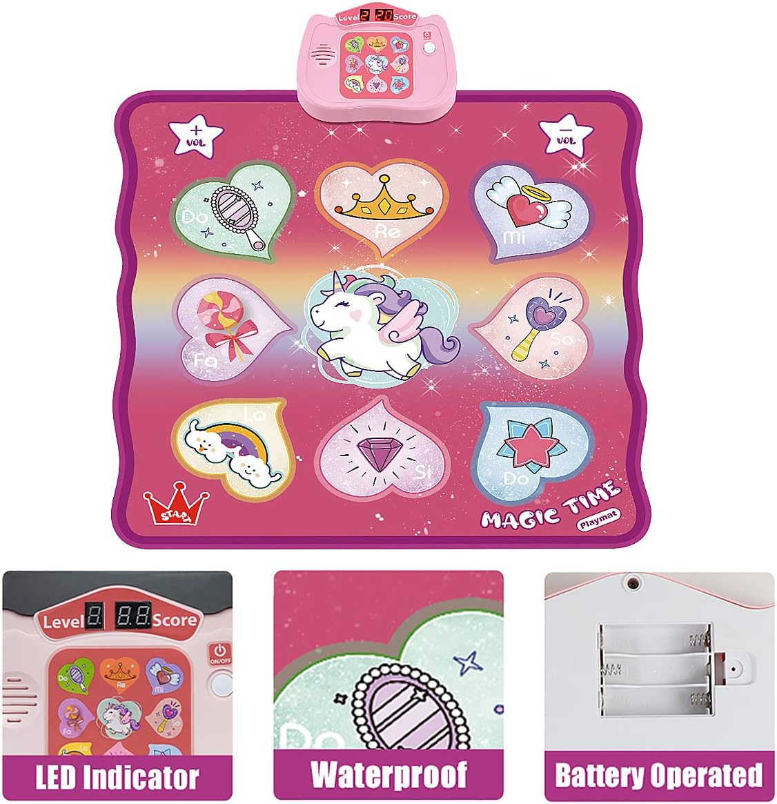 Beeryfun Magic Time Dance Mat Toy for Girls with Colourful LED Indicator and Waterproof Surface