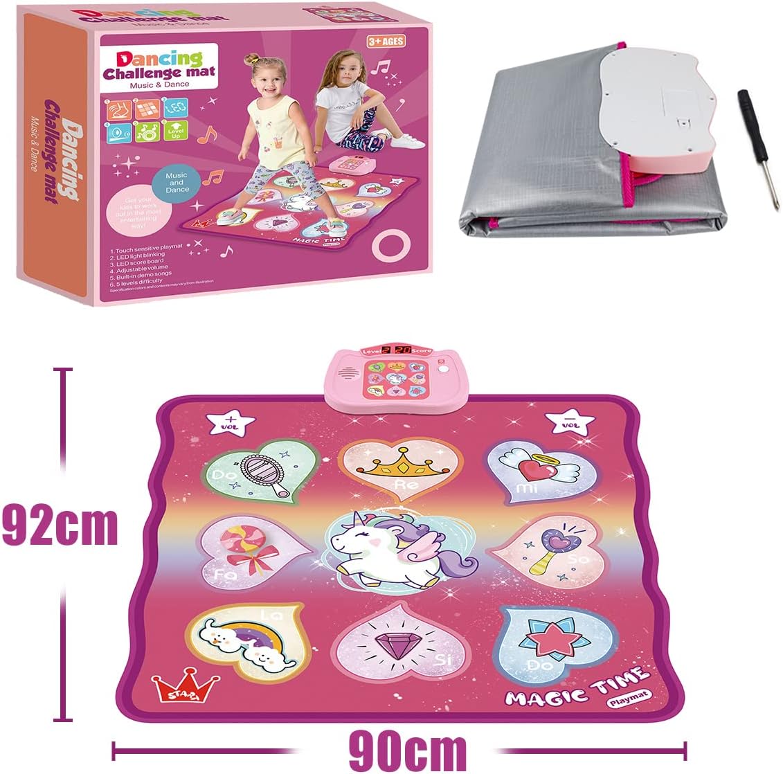 BEERYFUN Dancing Challenge Mat with colourful designs, ideal dance mat toys for girls, includes musical features