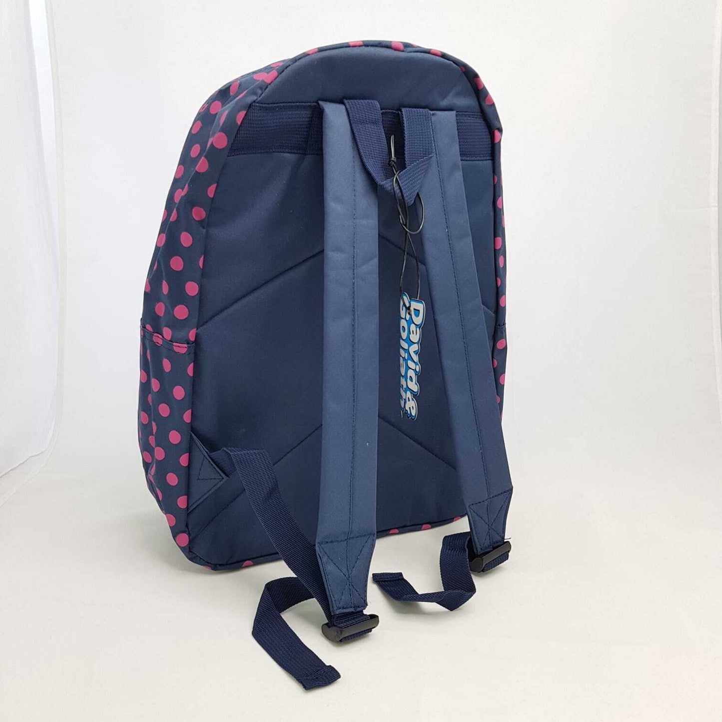 David & Goliath Polka Dot Backpack in Navy with Adjustable Straps for Stylish Daily Use