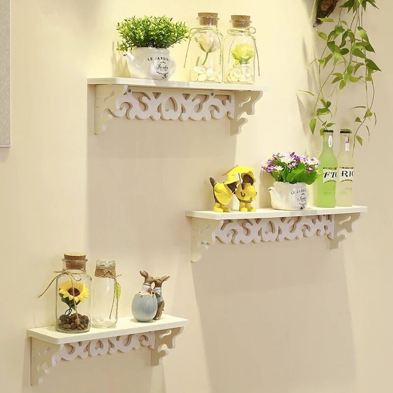 Kokey-xy decorative floating shelves set with ornate brackets for stylish home organisation