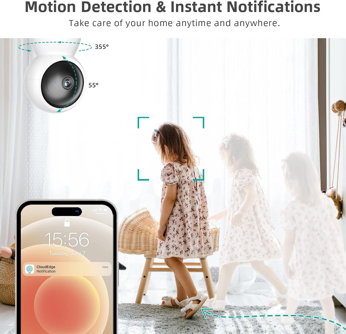 Dekco 2K indoor CCTV camera providing motion detection and instant notifications for home security