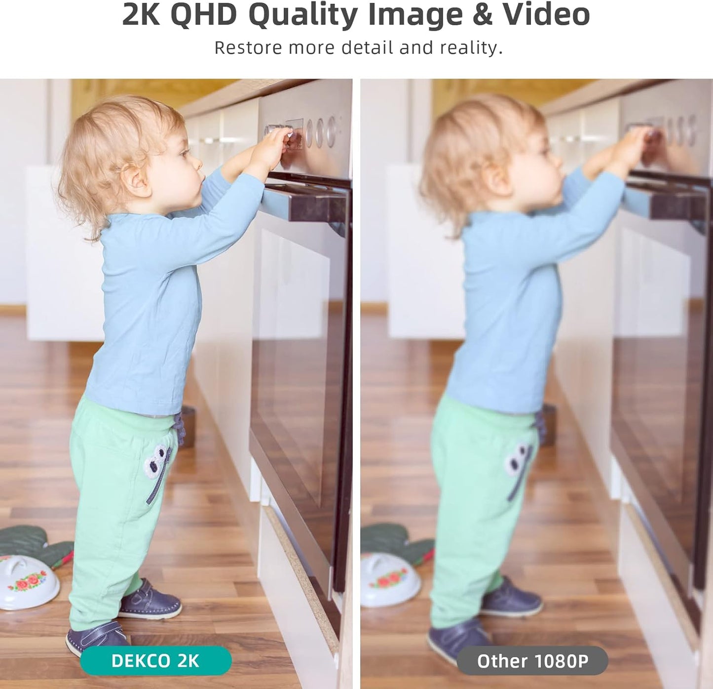 Comparison of Dekco 2K indoor CCTV camera image quality with standard 1080P resolution