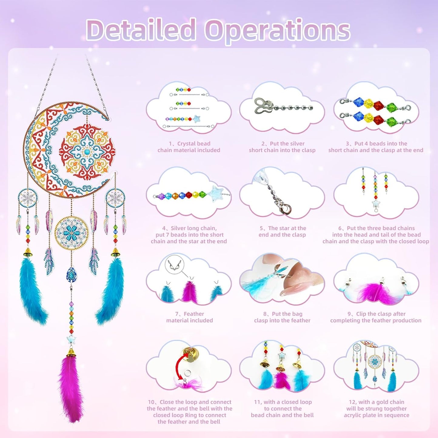 AONYIYI diamond painting kit moon and feather with detailed operations for crafting enthusiasts