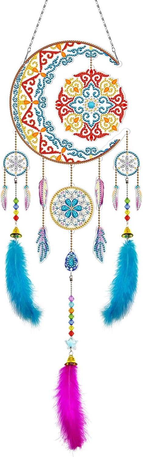 AONYIYI diamond painting kit moon and feather with vibrant colours and decorative design for home decor