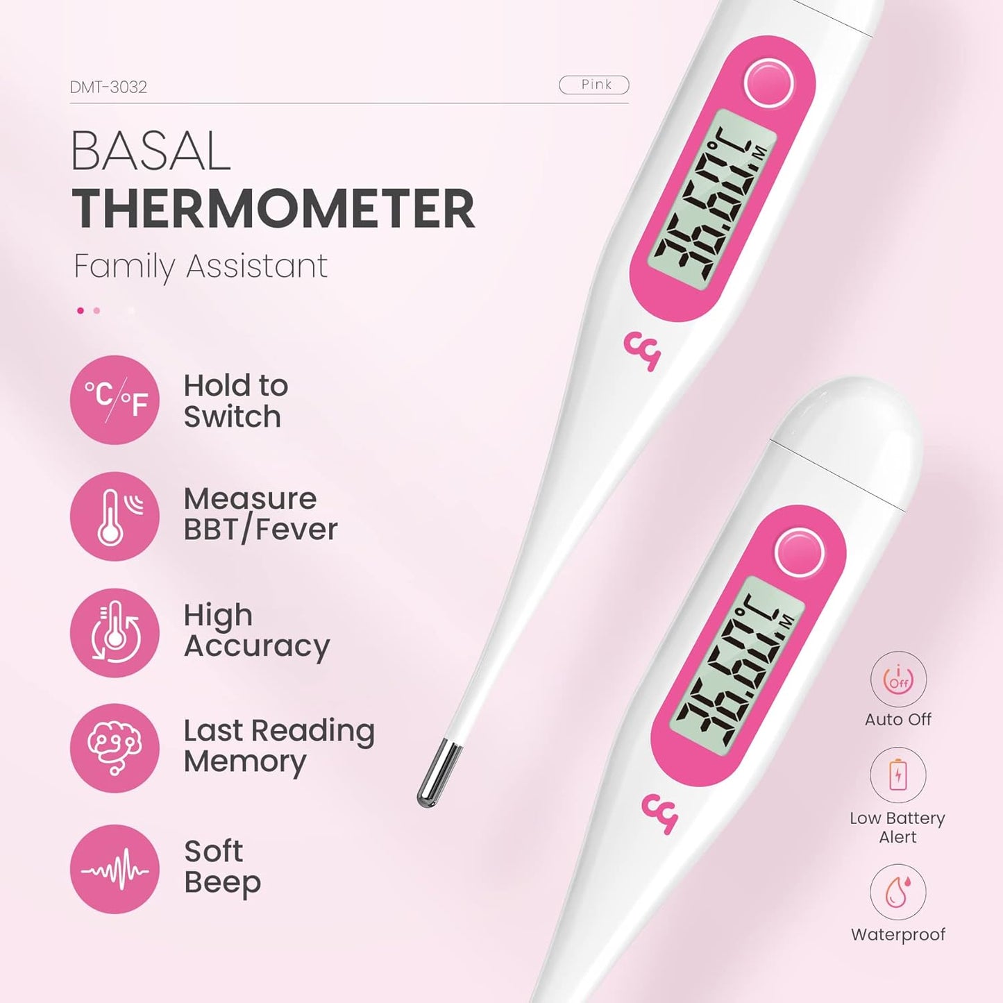 Femometer digital basal thermometer for fertility tracking with high accuracy and waterproof design