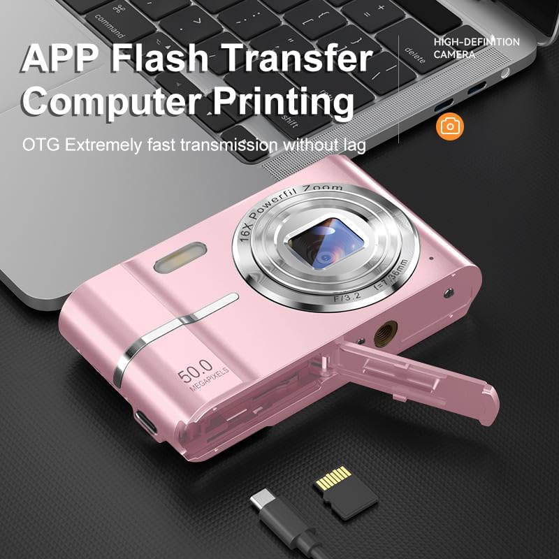 Pink digital camera for kids teens with powerful zoom and fast app flash transfer features