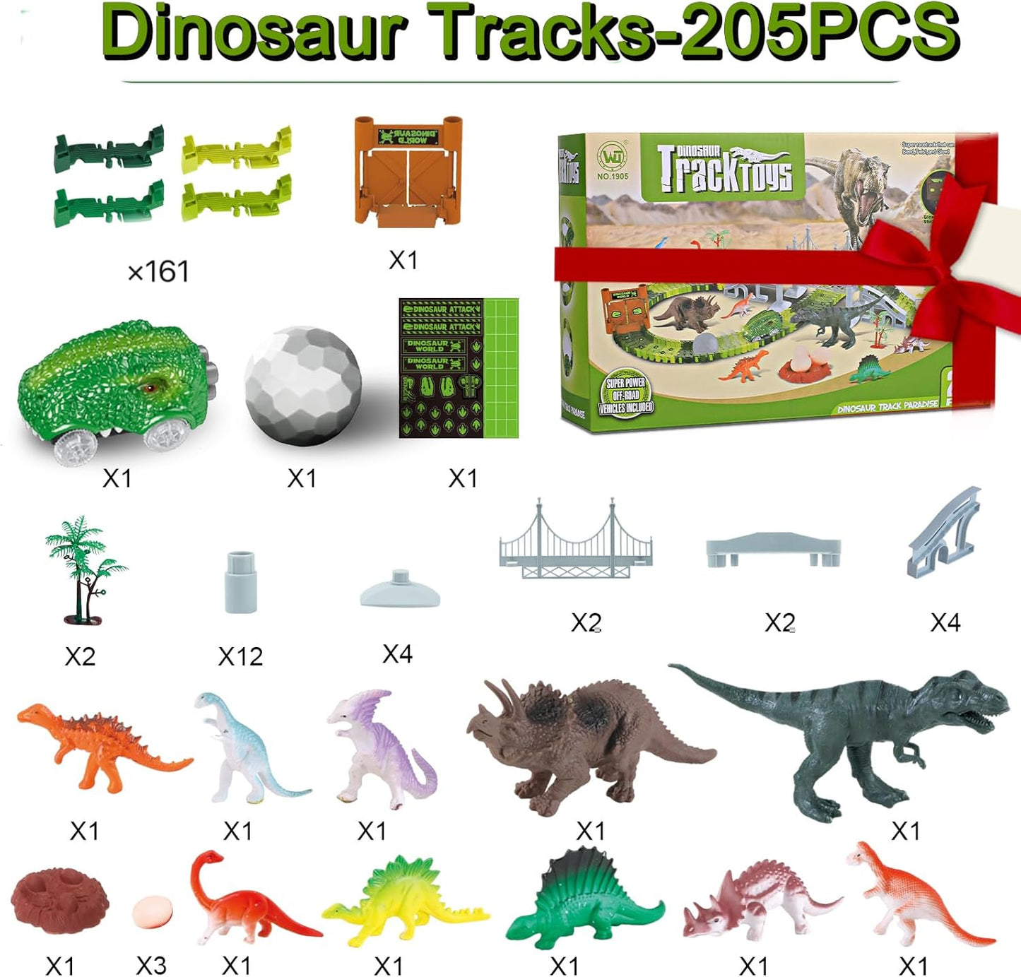 Jvshazup dinosaur race track toy set with 205 pieces including dinosaur figures and track components