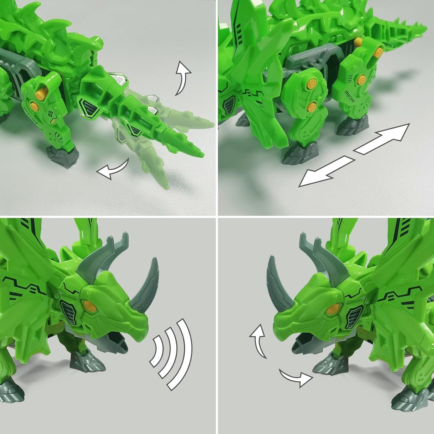 Bright green remote control dinosaur toy for kids with moving parts and sound effects
