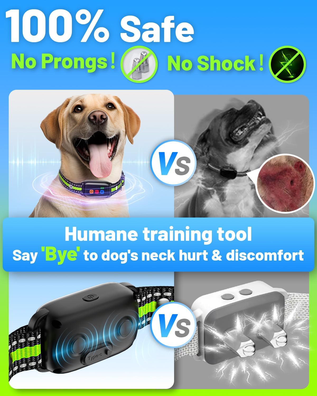 Zwepry dog training collar with remote, featuring a safe and humane design without prongs or shock