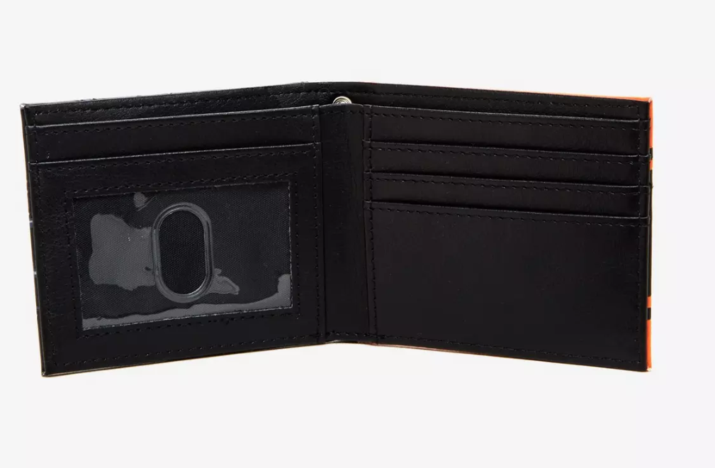 Black Bioworld Dragon Ball Z group character wallet featuring multiple card slots and clear ID window