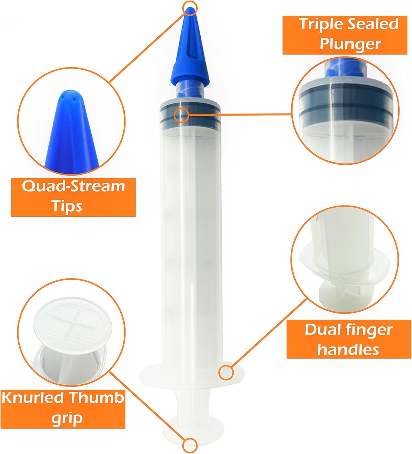 NHEssentials ear wax removal syringe 20ml with quad-stream tips and knurled thumb grip for effective cleaning