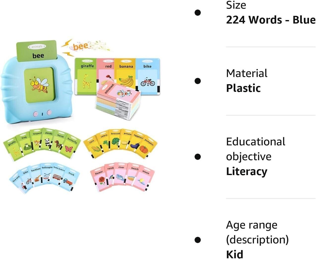 Blue early educational voice card toy for kids, promoting literacy with vibrant cards and plastic design