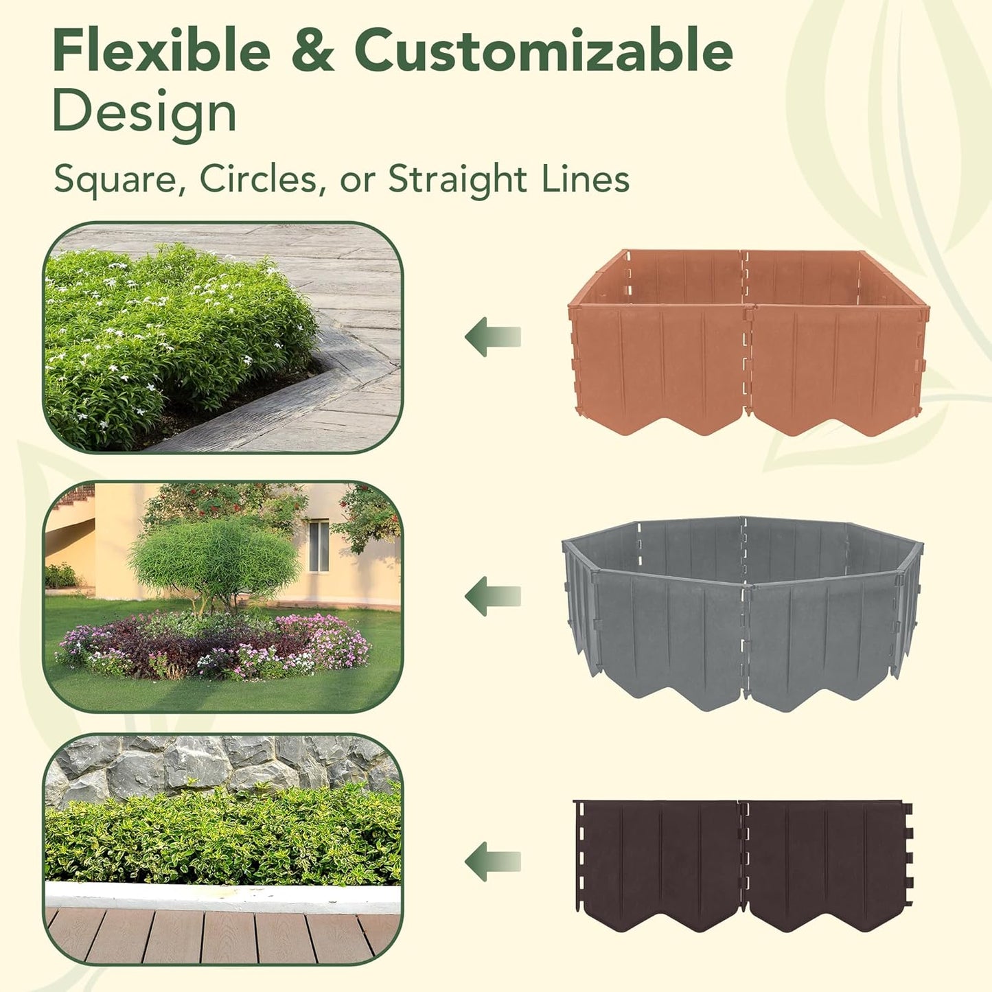 Flexible and customizable garden design featuring easy install lawn edging in various shapes