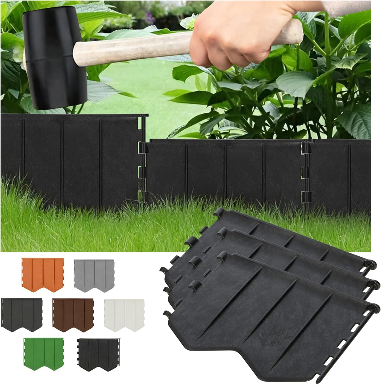 GARDENIX easy install lawn edging set with durable panels being installed in a garden setting