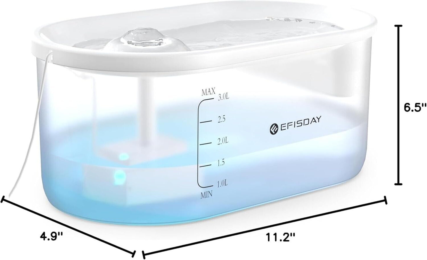 Automatic pet water fountain with transparent design and measuring indicators for pet hydration