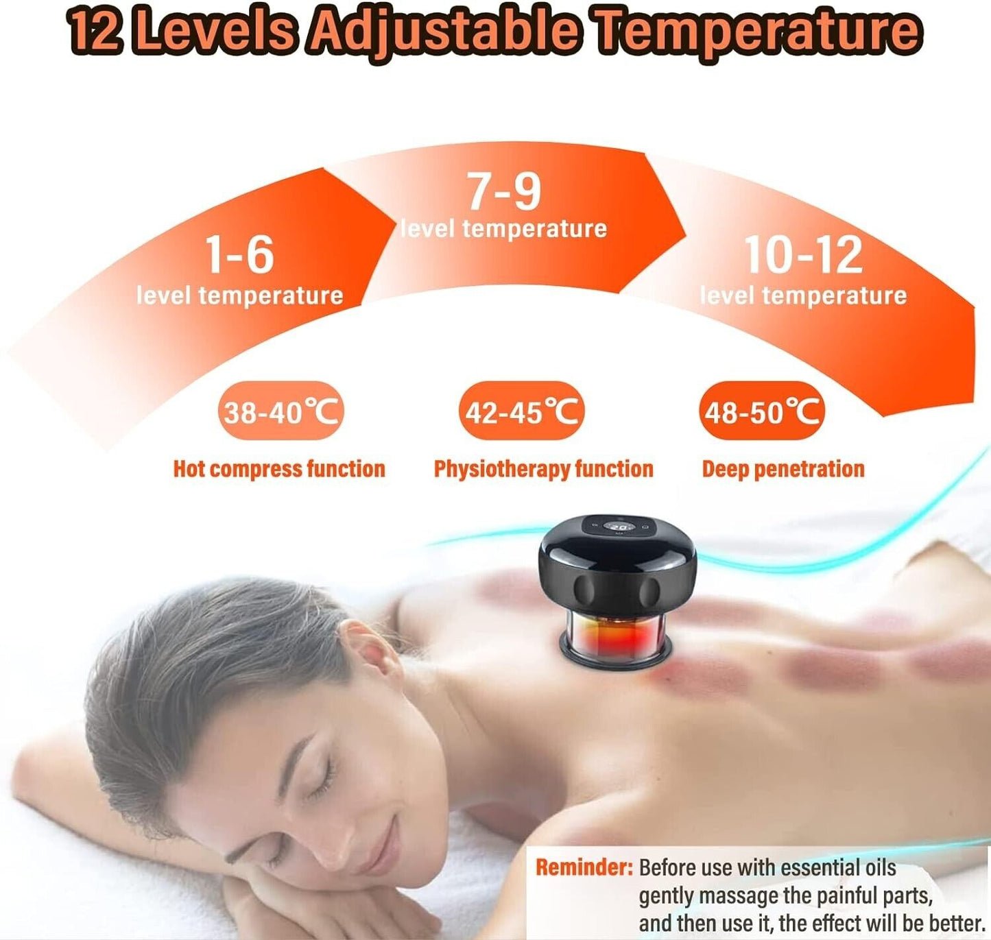 Emooncn electric cupping therapy device with 12 adjustable temperature levels for effective pain relief
