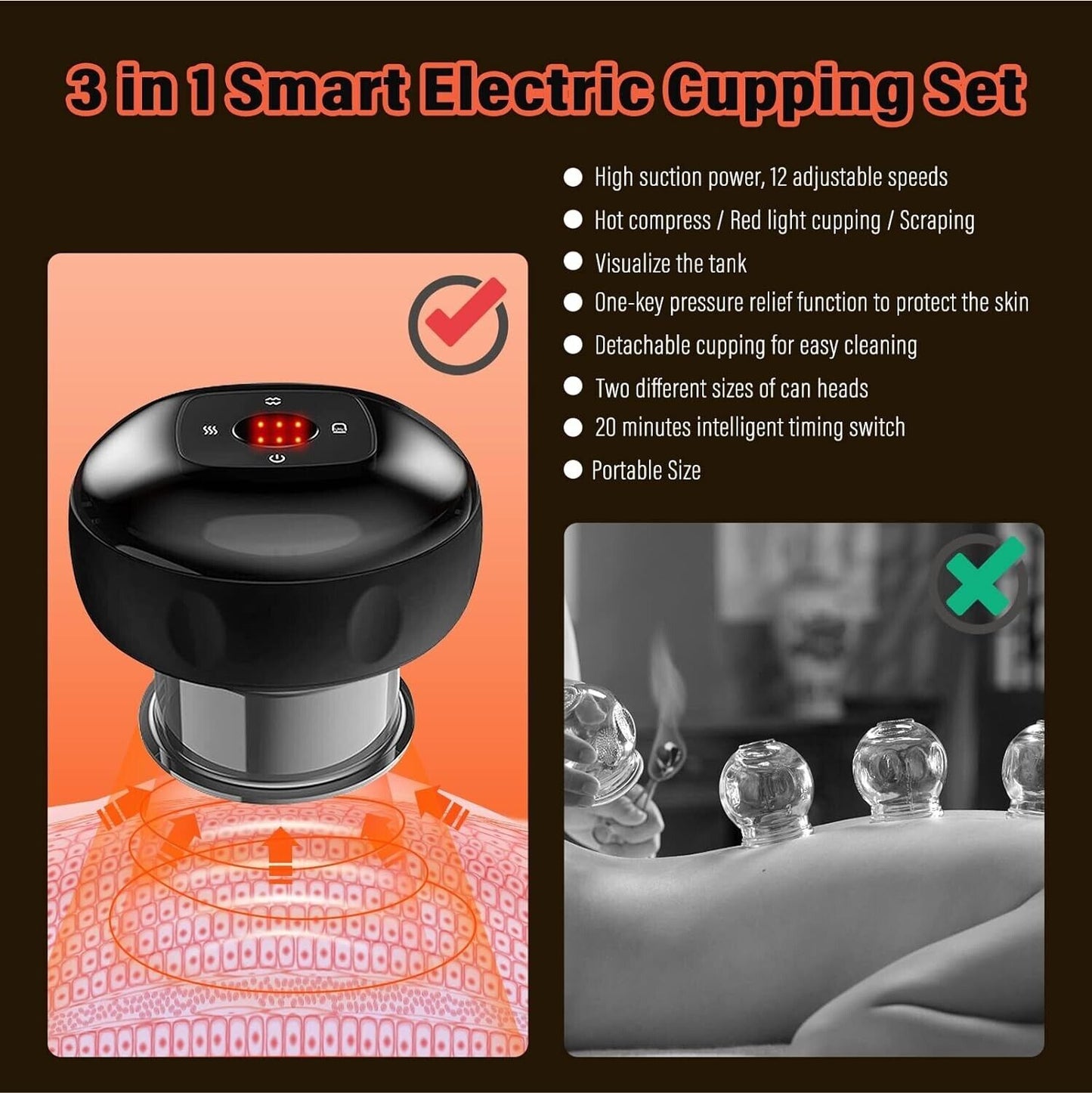 Emooncn electric cupping therapy device with adjustable suction and heat for effective muscle relief
