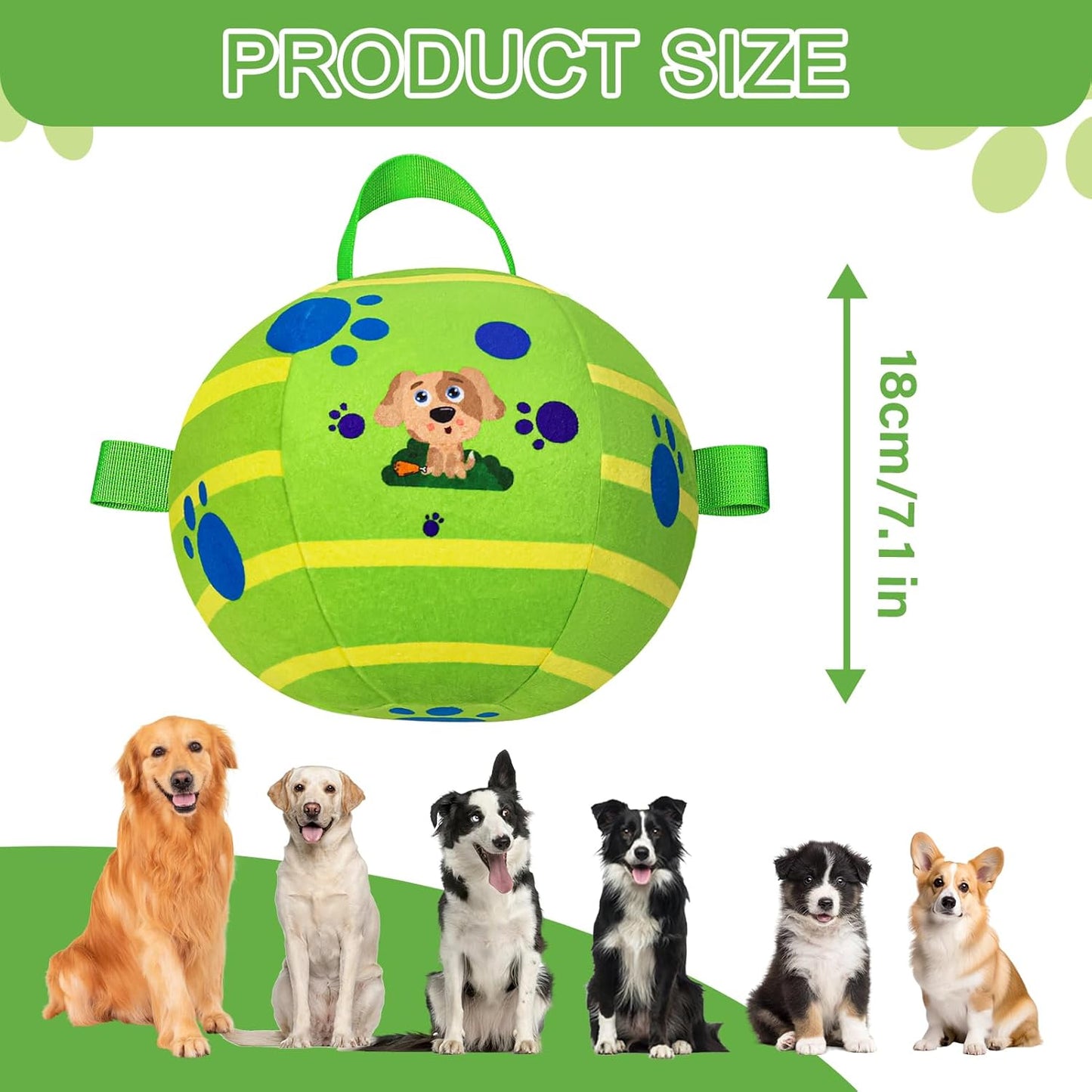TAUCHGOE Electric dog ball toy in green with a playful dog design, measuring 18cm in size for interactive pet fun
